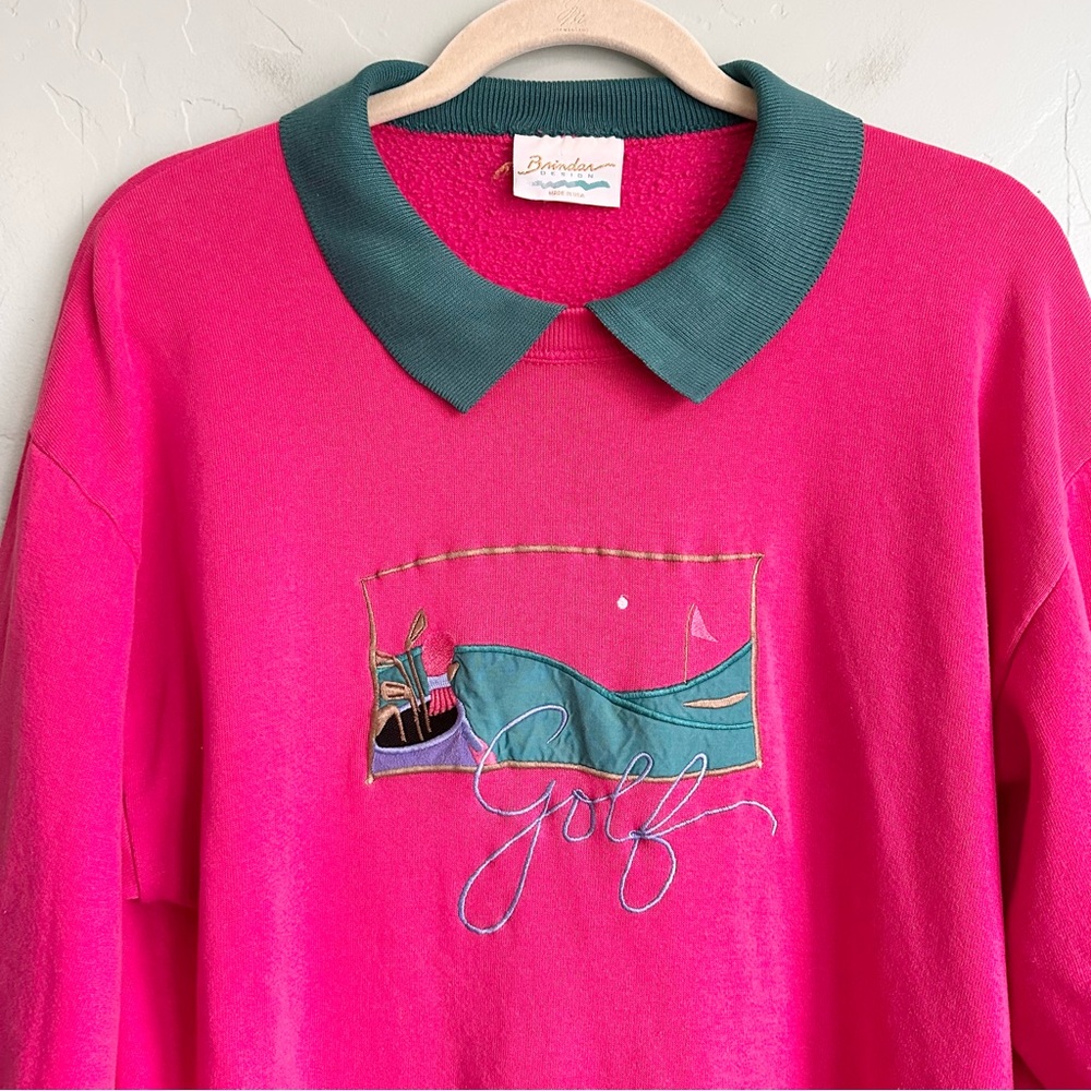 Vintage 90’s Golf Embroidered Collared Sweatshirt Large EUC Cottagecore Granny